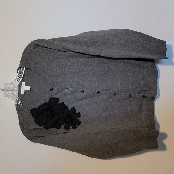 Charter Club Sweaters - Charter Club Gray Sweater With Black Flower Applique Size Large